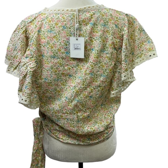 Jennifer & Grace Teacup Liberty Floral Faux Wrap Tie Crop Top SZ M Spring NEW - Picture 6 of 9